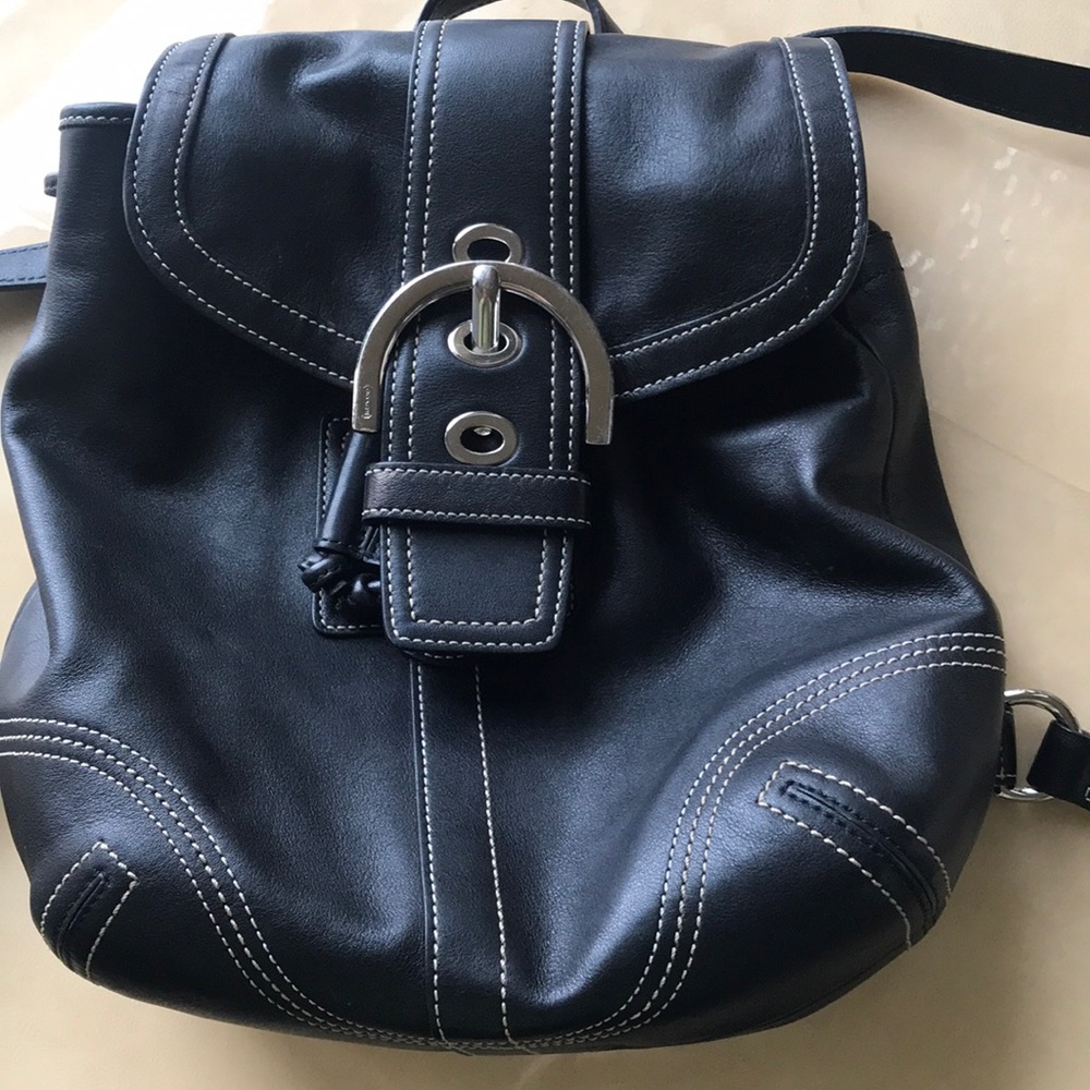 Coach small black leather backpack